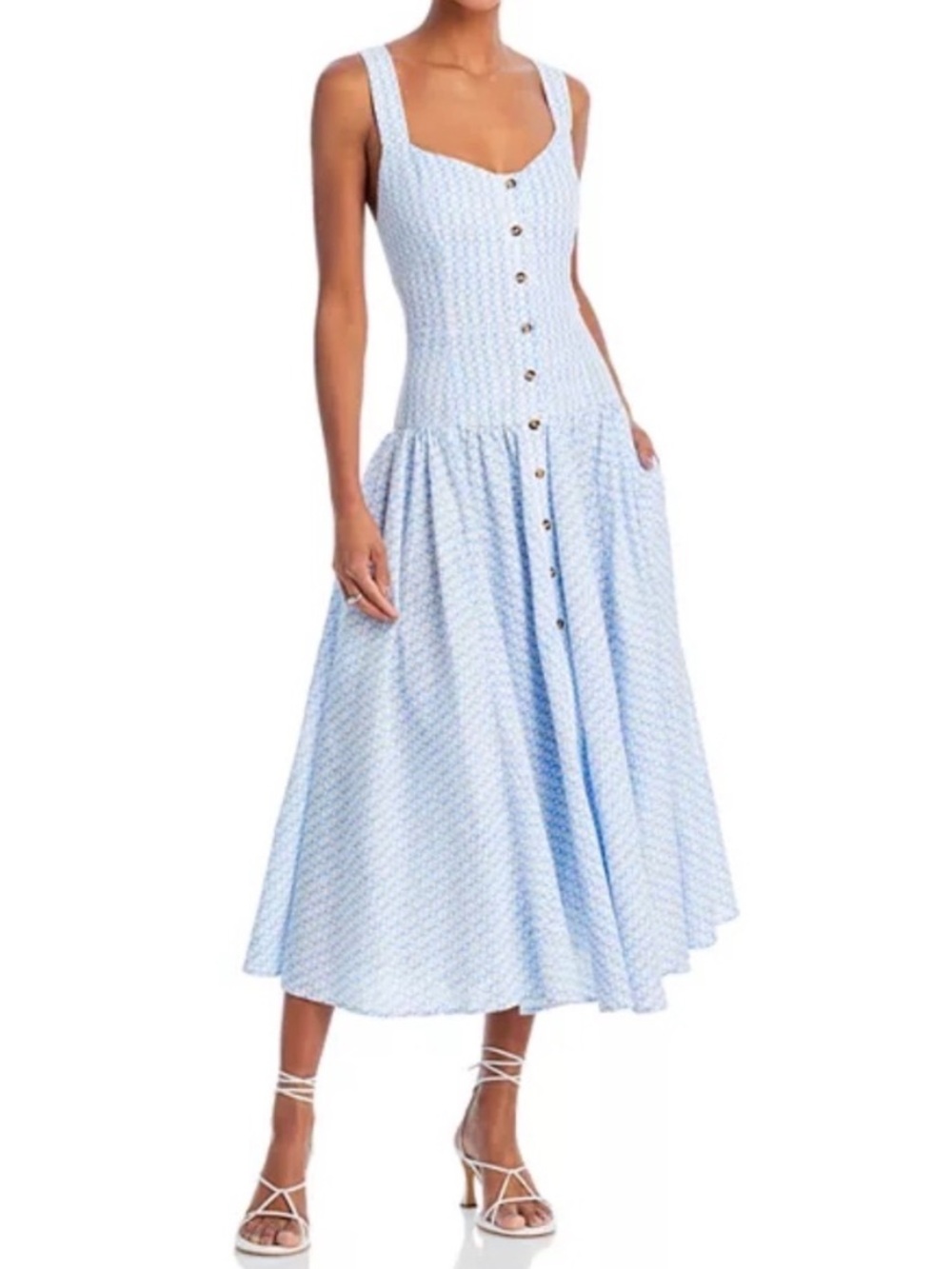 Ciao Lucia Hoku Blue White Printed Drop Waist Button Down Maxi Dress M